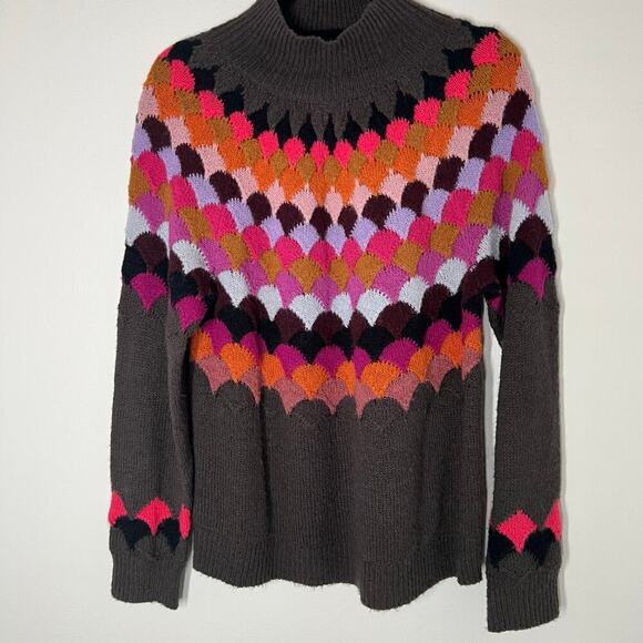 Derhy Funnel Neck Sweater Wool Mohair Mix Brown Size Large - Picture 2 of 6